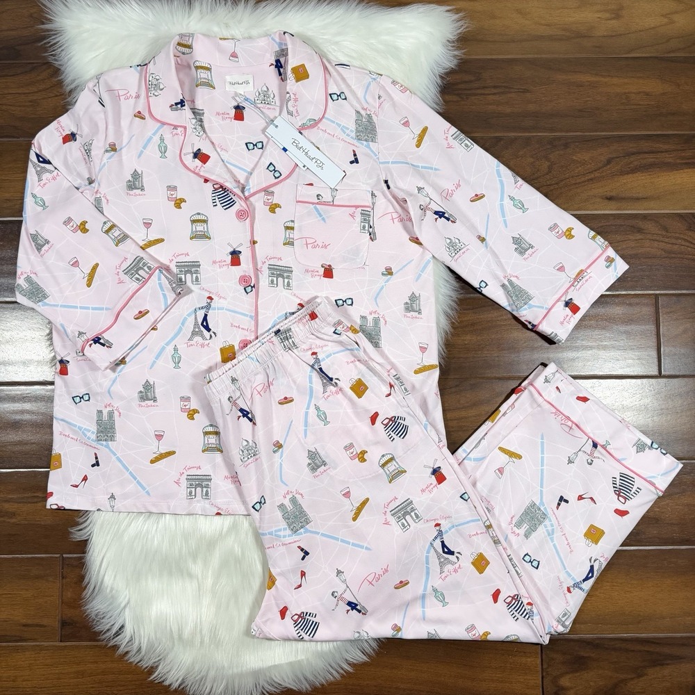 Bedhead PJs Women's Size XL Pink 48 Hours In Paris Cropped Pajama Pant & Top Set